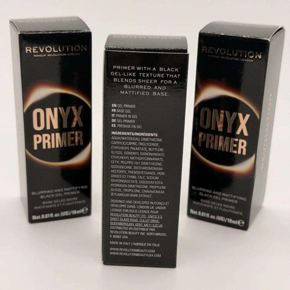 Revolution Onyx Primer Blurring & Mattifying Black Gel Primer 18ml Lot Of 3 Pcs